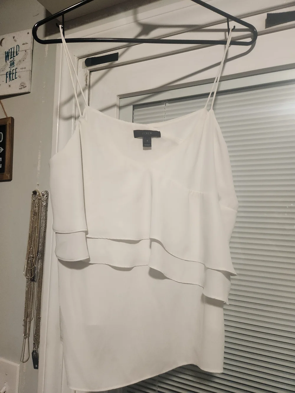 J.Crew White Layered Ruffle Spaghetti Strap Top